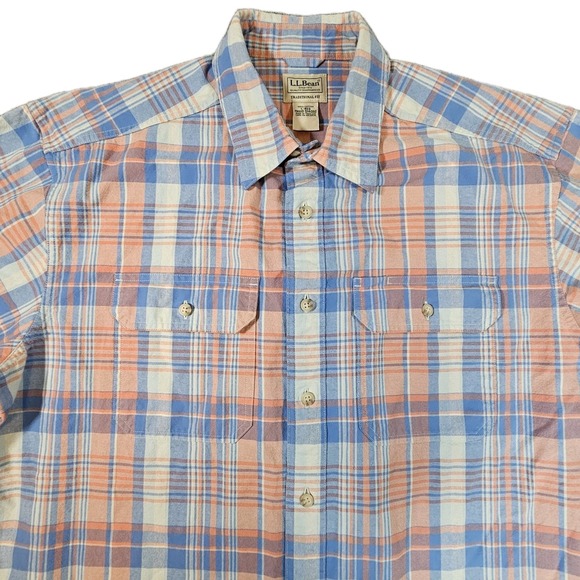 L.L. Bean Other - LL Bean Men's Traditonal Fit Pink Blue White Plaid Shirt Sz Large Dress